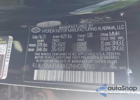 2022 Hyundai Tucson Se z USA, uszkodzony, nr VIN 5NMJA3AE2NH006760